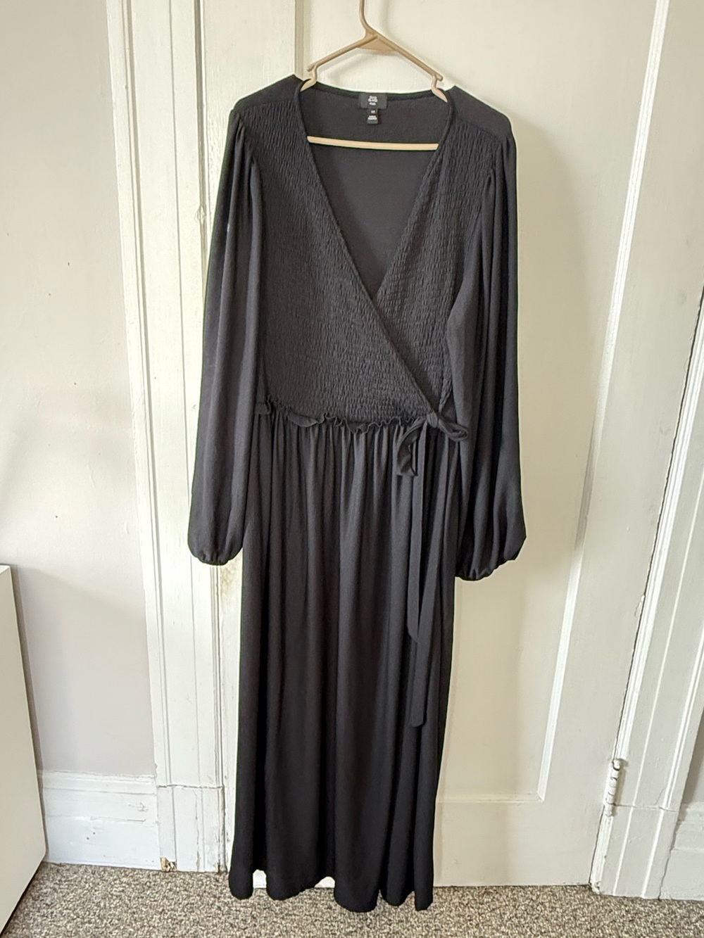 River Island Black Maxi Dress with Smocked Bodice size 22